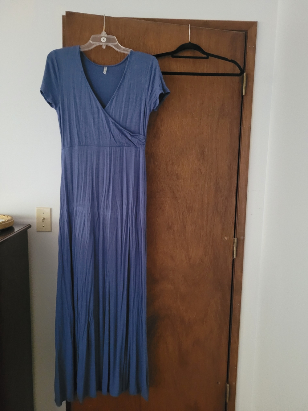 Mother Bee Maternity Blue Wrap-Front Maxi Dress